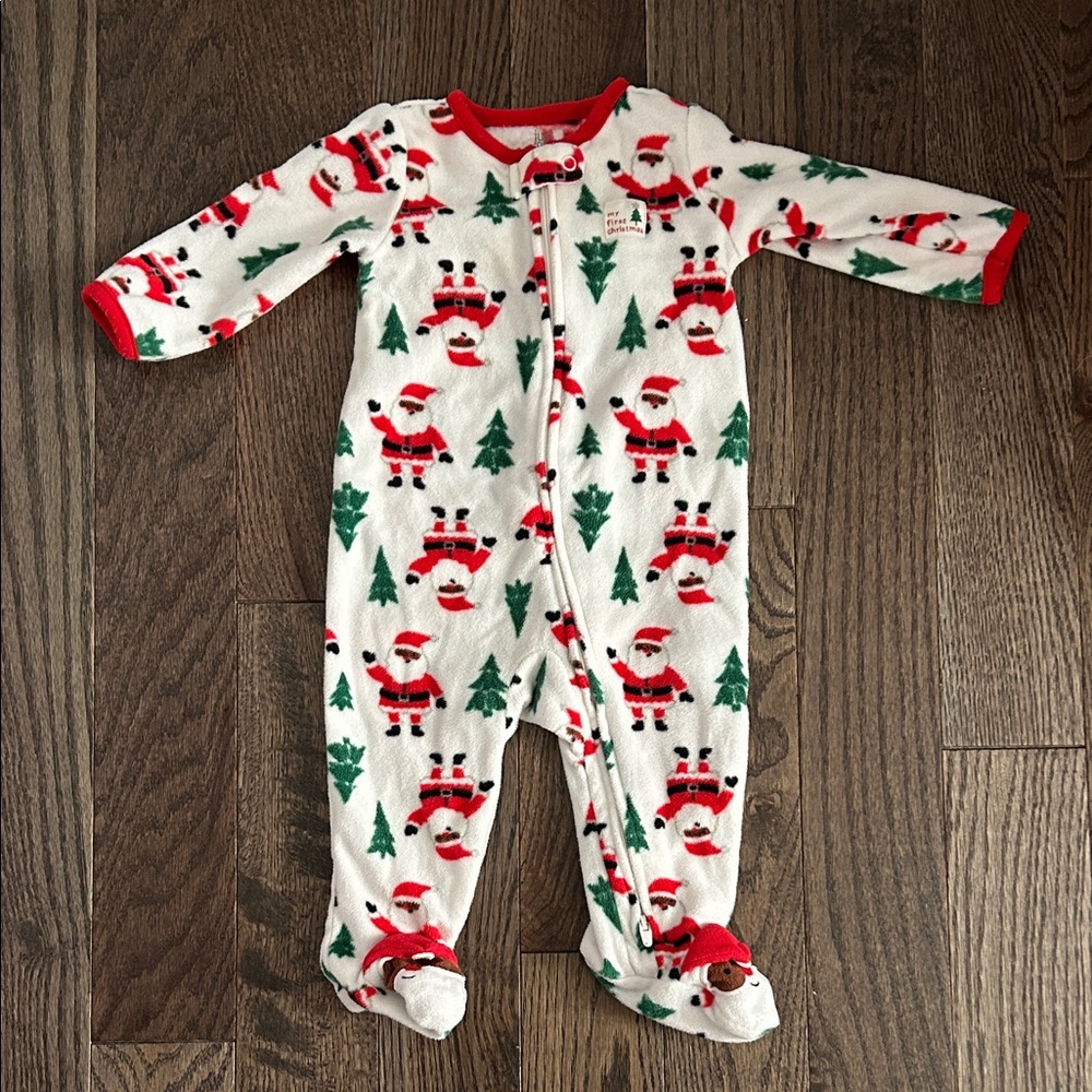 Holiday Santa and Tree Kids Footie Pajamas